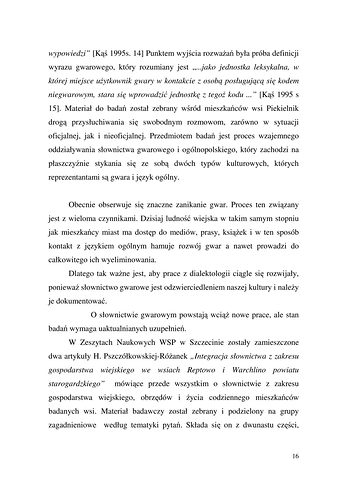 Strona 16 pracy „Nazwy sprzętów kuchennych, produktów spożywczych i posiłków w polszczyźnie mówionej mieszkańców Draganowej koło Dukli”