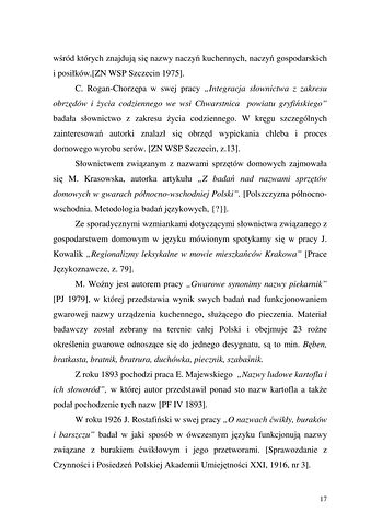 Strona 17 pracy „Nazwy sprzętów kuchennych, produktów spożywczych i posiłków w polszczyźnie mówionej mieszkańców Draganowej koło Dukli”