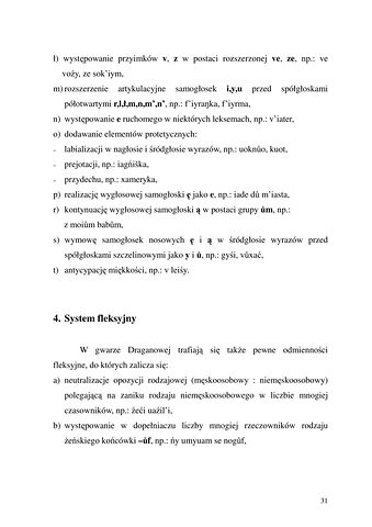 Strona 31 pracy „Nazwy sprzętów kuchennych, produktów spożywczych i posiłków w polszczyźnie mówionej mieszkańców Draganowej koło Dukli”