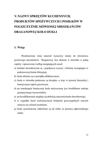 Strona 33 pracy „Nazwy sprzętów kuchennych, produktów spożywczych i posiłków w polszczyźnie mówionej mieszkańców Draganowej koło Dukli”
