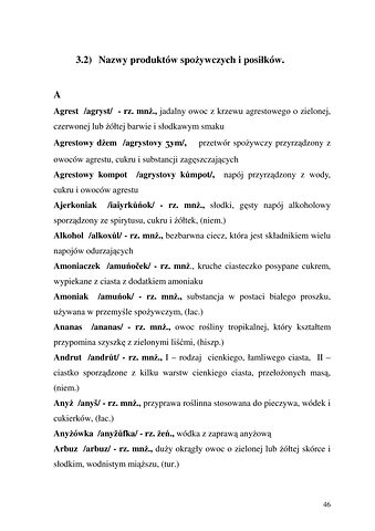 Strona 46 pracy „Nazwy sprzętów kuchennych, produktów spożywczych i posiłków w polszczyźnie mówionej mieszkańców Draganowej koło Dukli”