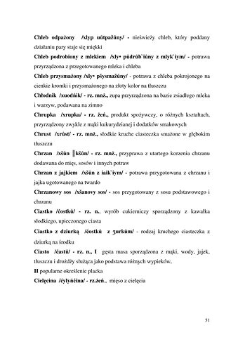Strona 51 pracy „Nazwy sprzętów kuchennych, produktów spożywczych i posiłków w polszczyźnie mówionej mieszkańców Draganowej koło Dukli”