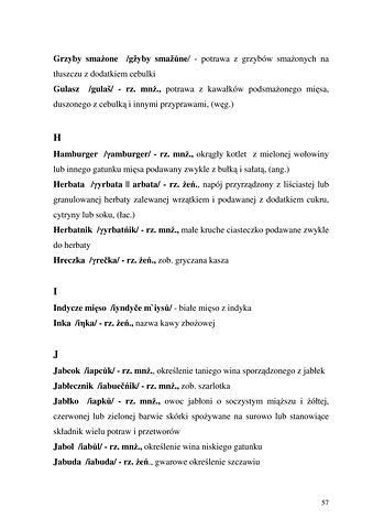 Strona 57 pracy „Nazwy sprzętów kuchennych, produktów spożywczych i posiłków w polszczyźnie mówionej mieszkańców Draganowej koło Dukli”