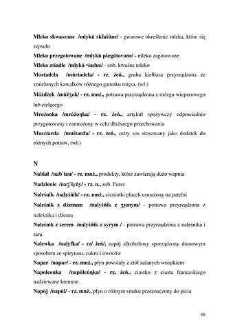 Strona 68 pracy „Nazwy sprzętów kuchennych, produktów spożywczych i posiłków w polszczyźnie mówionej mieszkańców Draganowej koło Dukli”