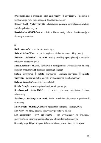 Strona 78 pracy „Nazwy sprzętów kuchennych, produktów spożywczych i posiłków w polszczyźnie mówionej mieszkańców Draganowej koło Dukli”