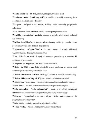 Strona 83 pracy „Nazwy sprzętów kuchennych, produktów spożywczych i posiłków w polszczyźnie mówionej mieszkańców Draganowej koło Dukli”